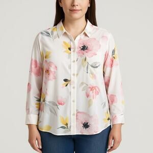 NWOT Nicole Miller Floral Button Shirt Women’s Size Large Multicolor Top